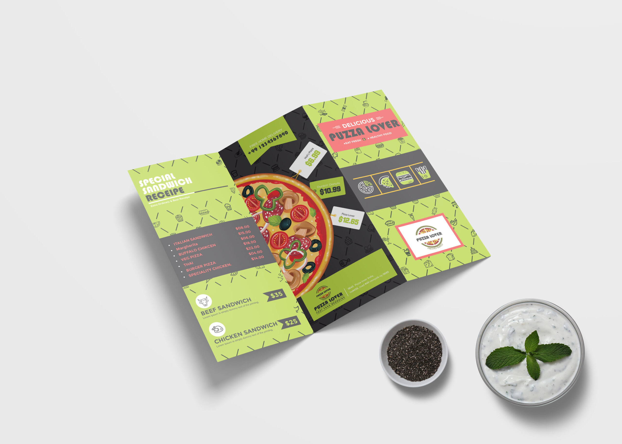 Green Veggie Tri-Fold Menu PSD