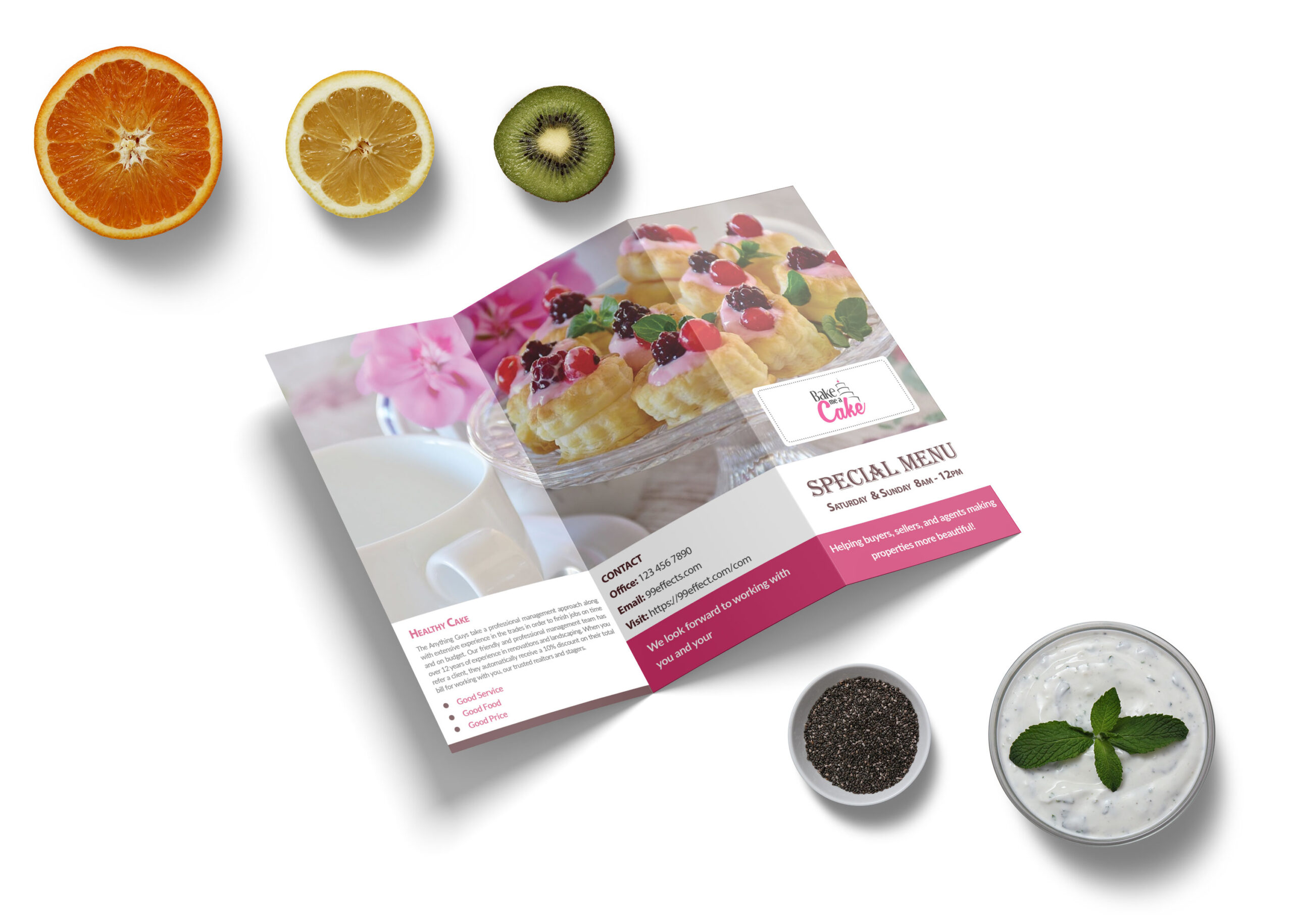 PSD Cake Shop Tri Fold Menu Design Template