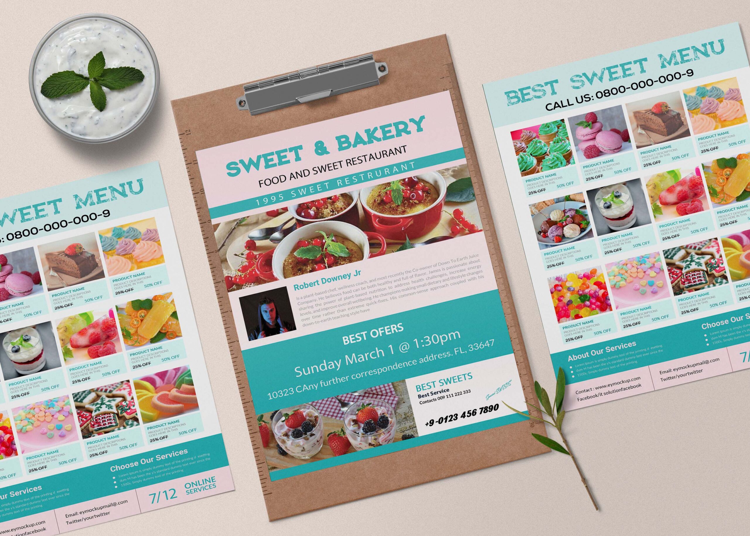 New Sweet Snacks Bakery Menu A4 PSD Template