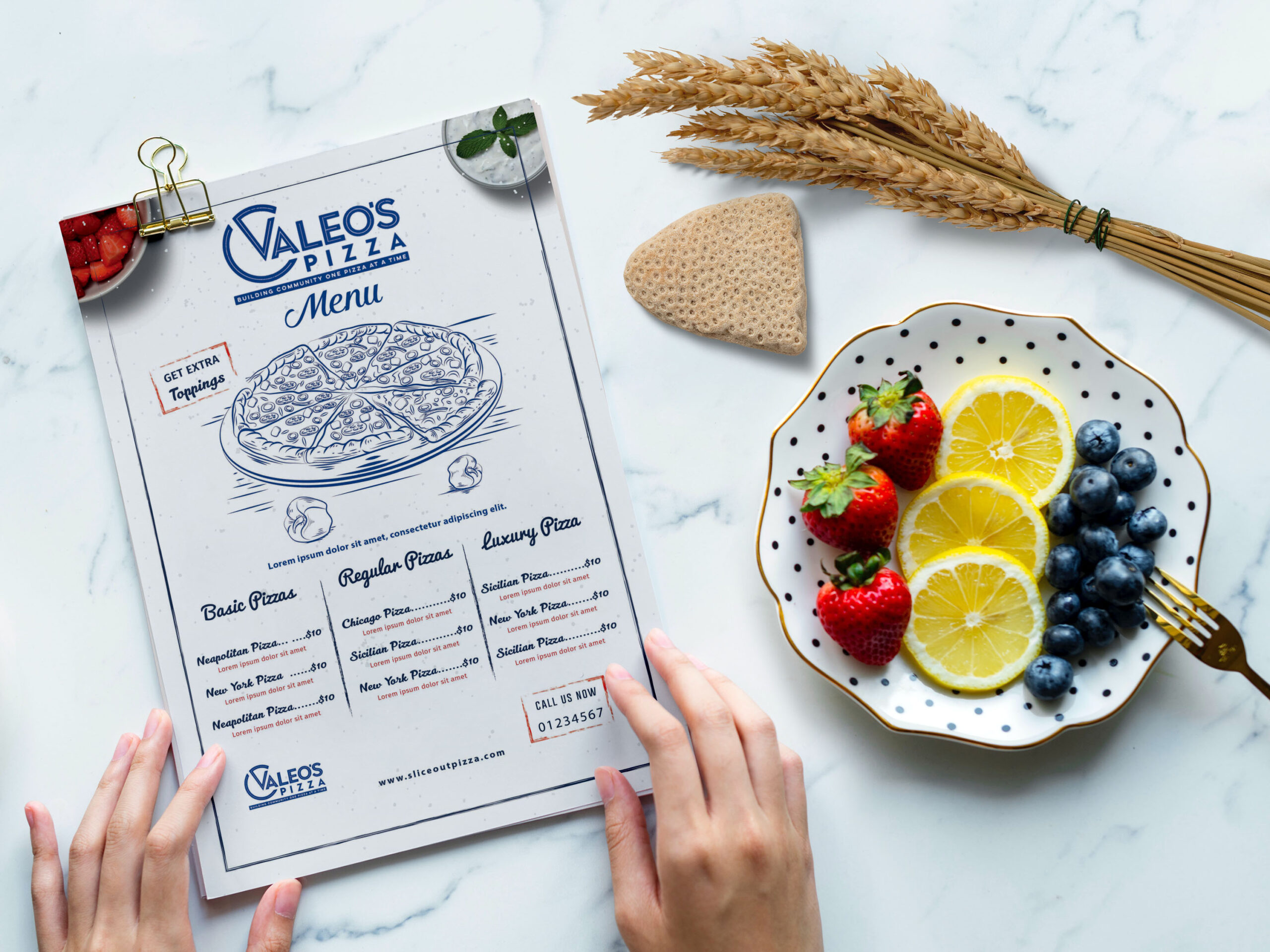 Prime Valeos Pizza Restaurant Menu PSD Template