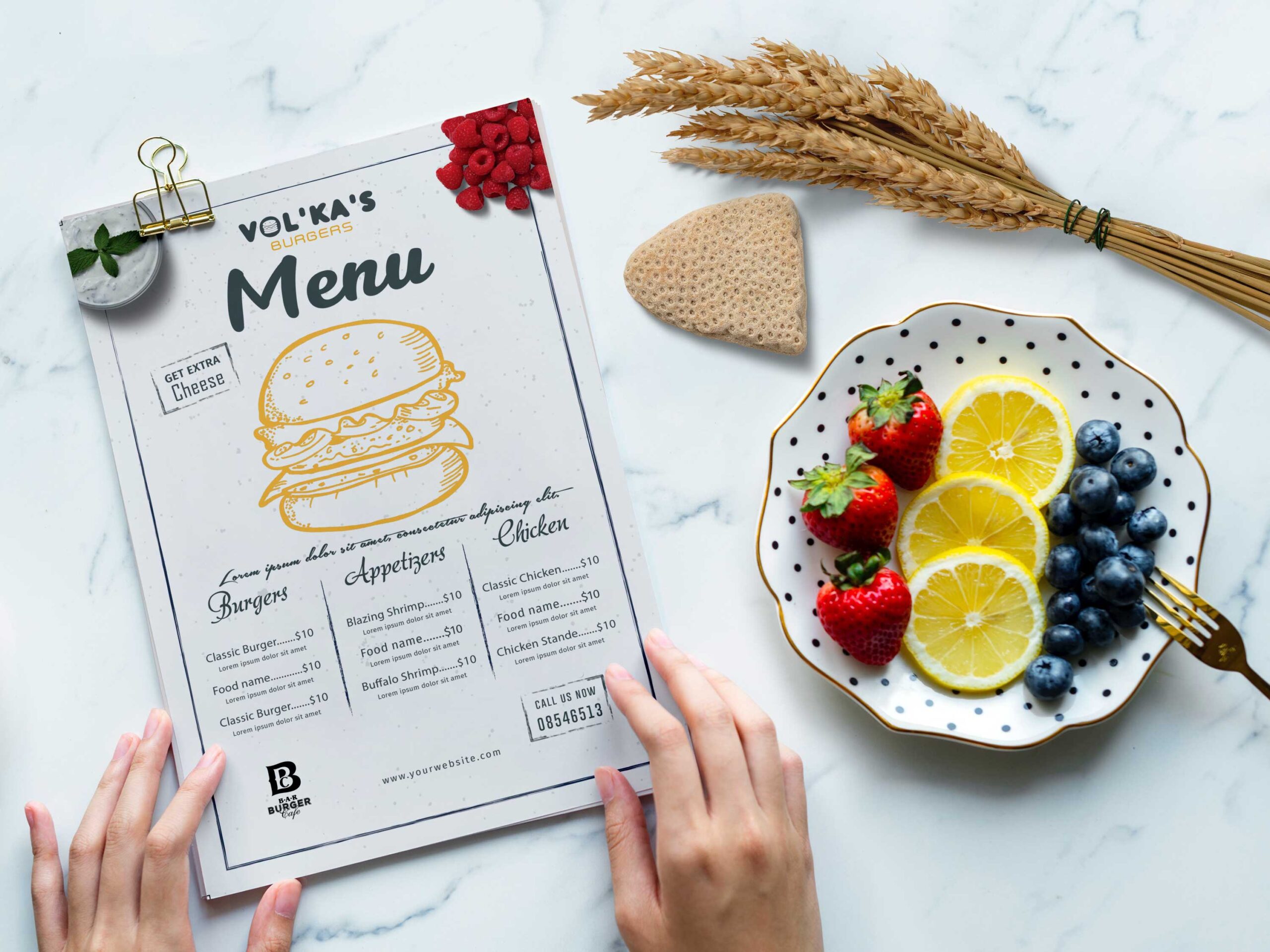 Prime Volka's Burger Centre PSD Menu Template