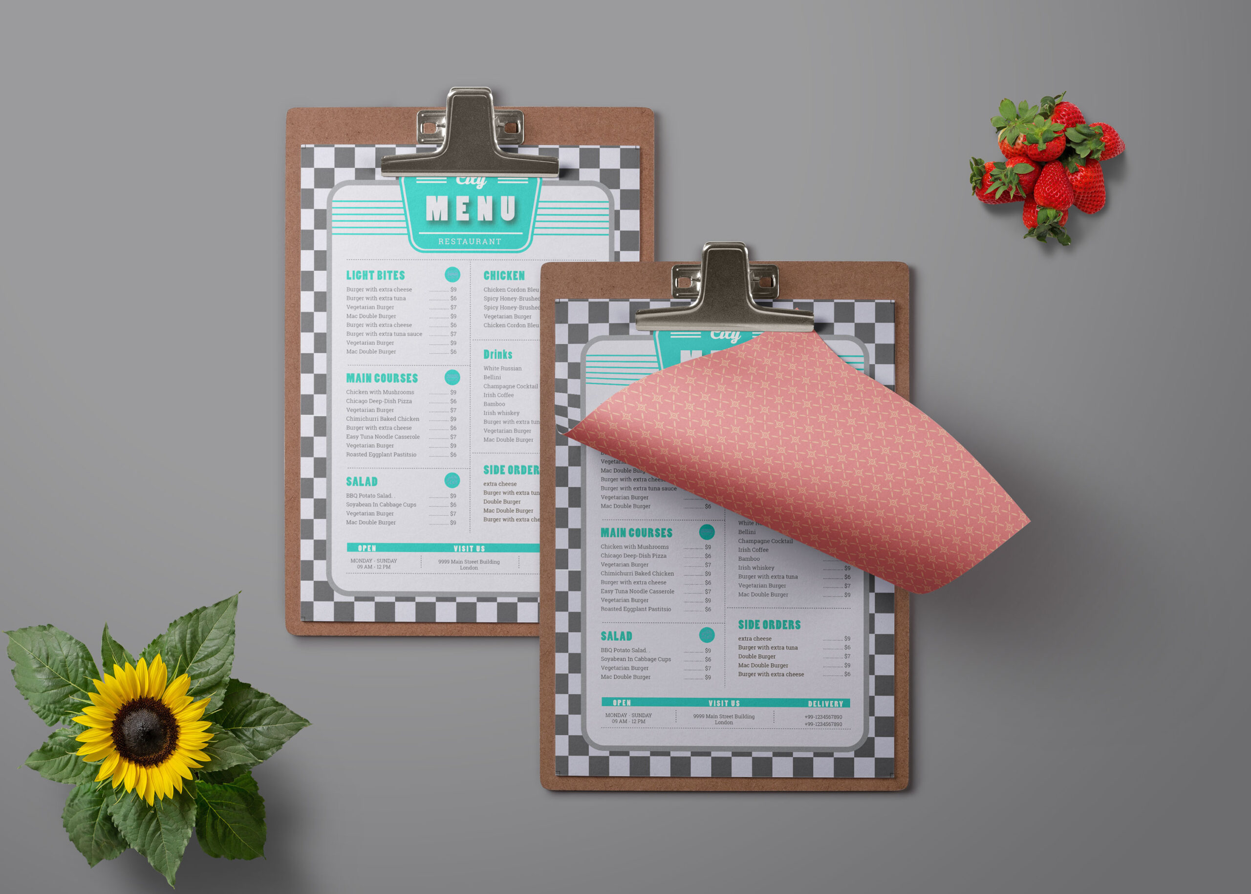 Single Page Restaurant Menu Card PSD Template