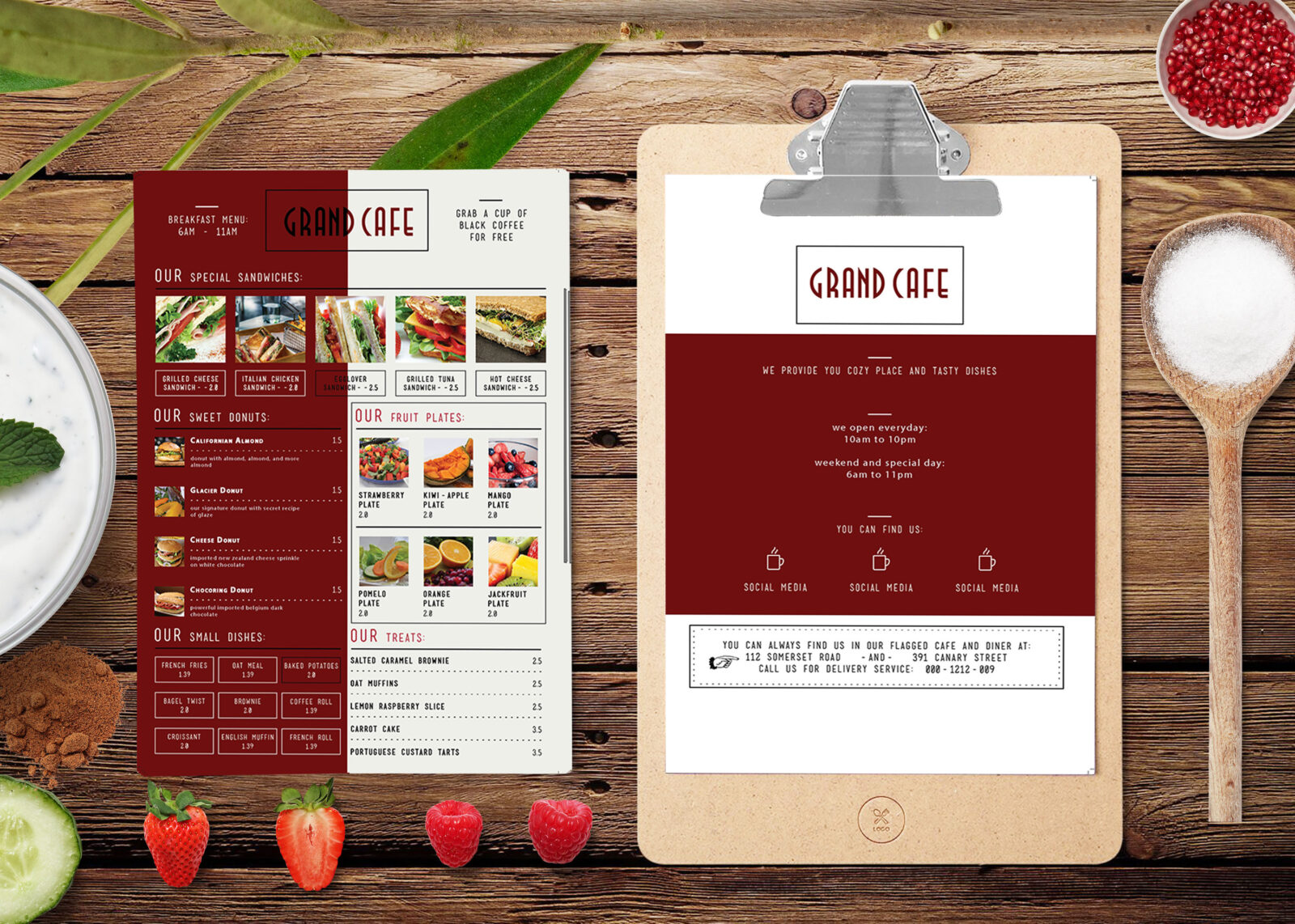Cafe Menu Bi-Fold Brochure Design Template