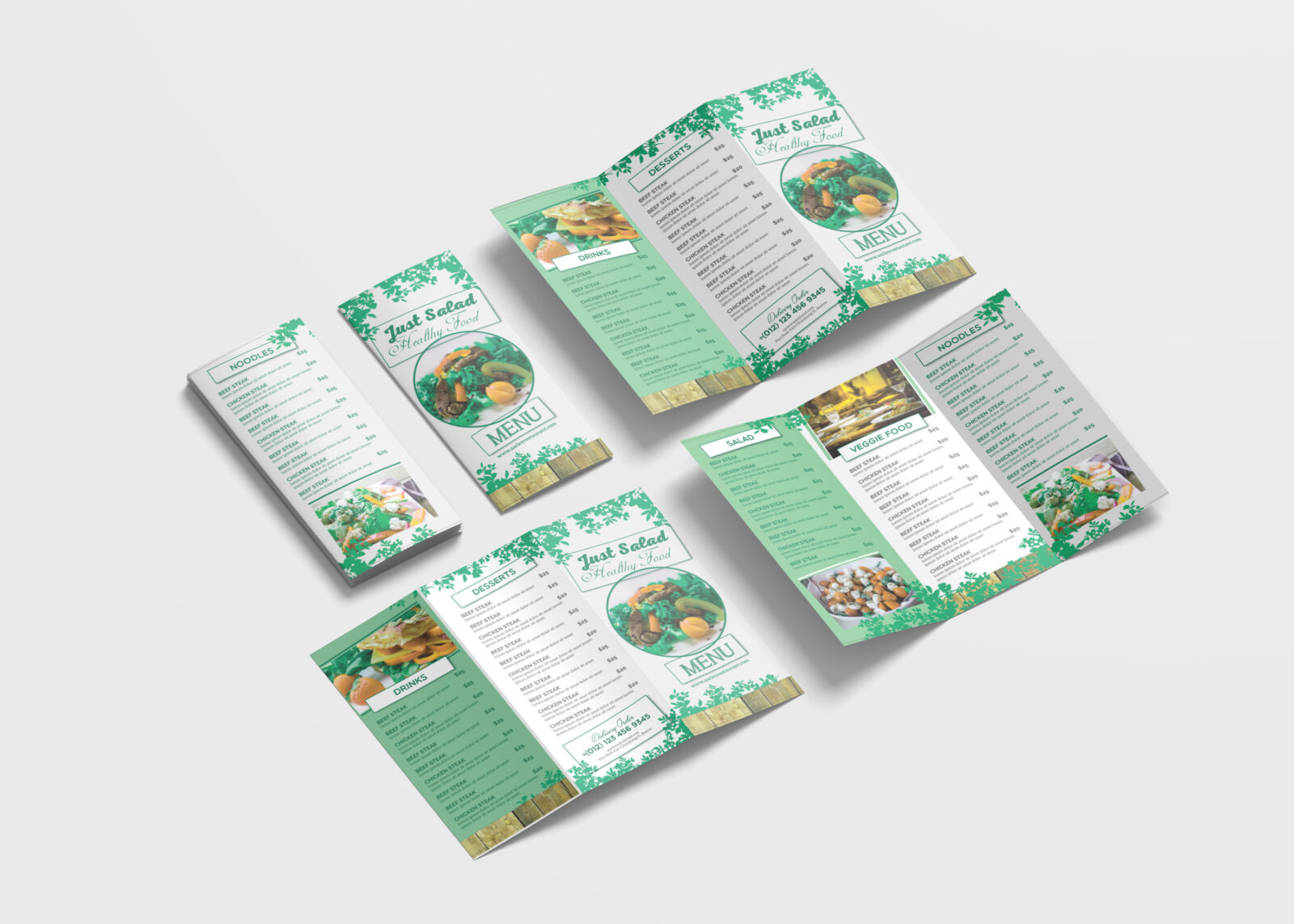 Healthy Menu Tri-Fold Brochure Design Template