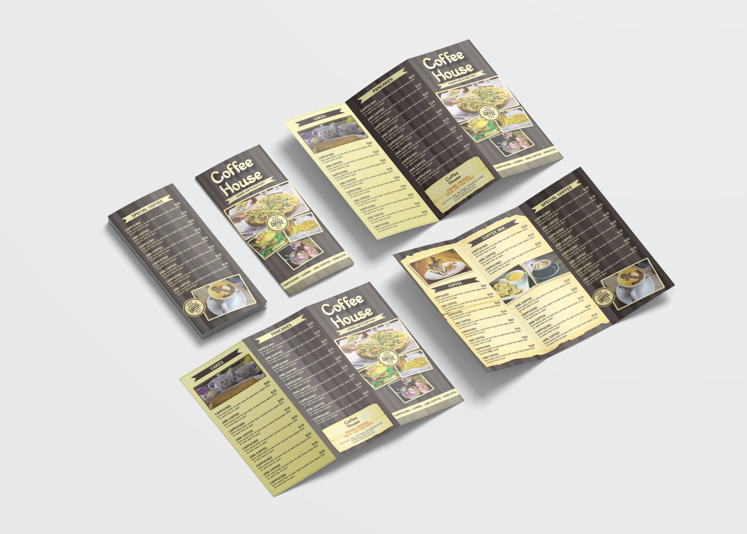 Coffee Shop Menu Tri-Fold Brochure Design Template