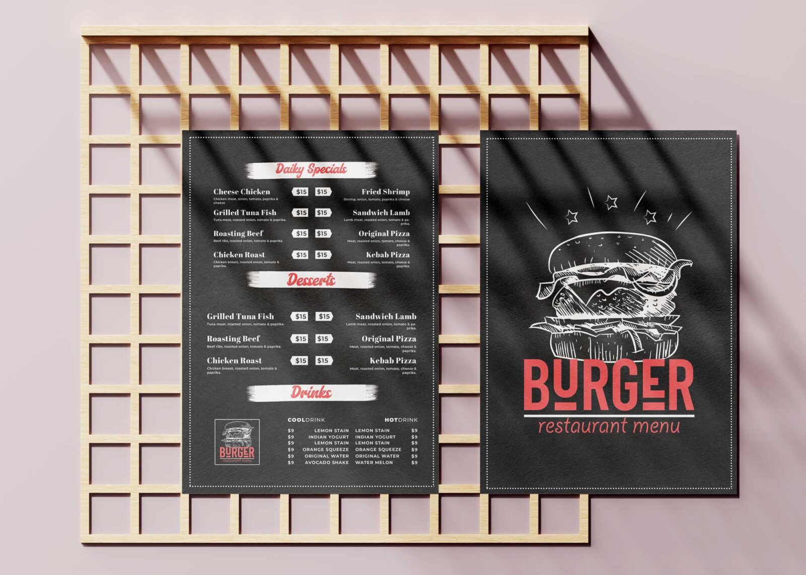 Red Burger Cafe Menu Design Template