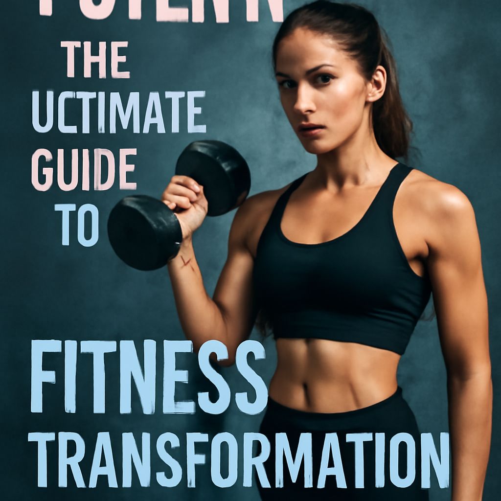 A fit woman in a black tank top holds a dumbbell, posing confidently against a textured blue background.