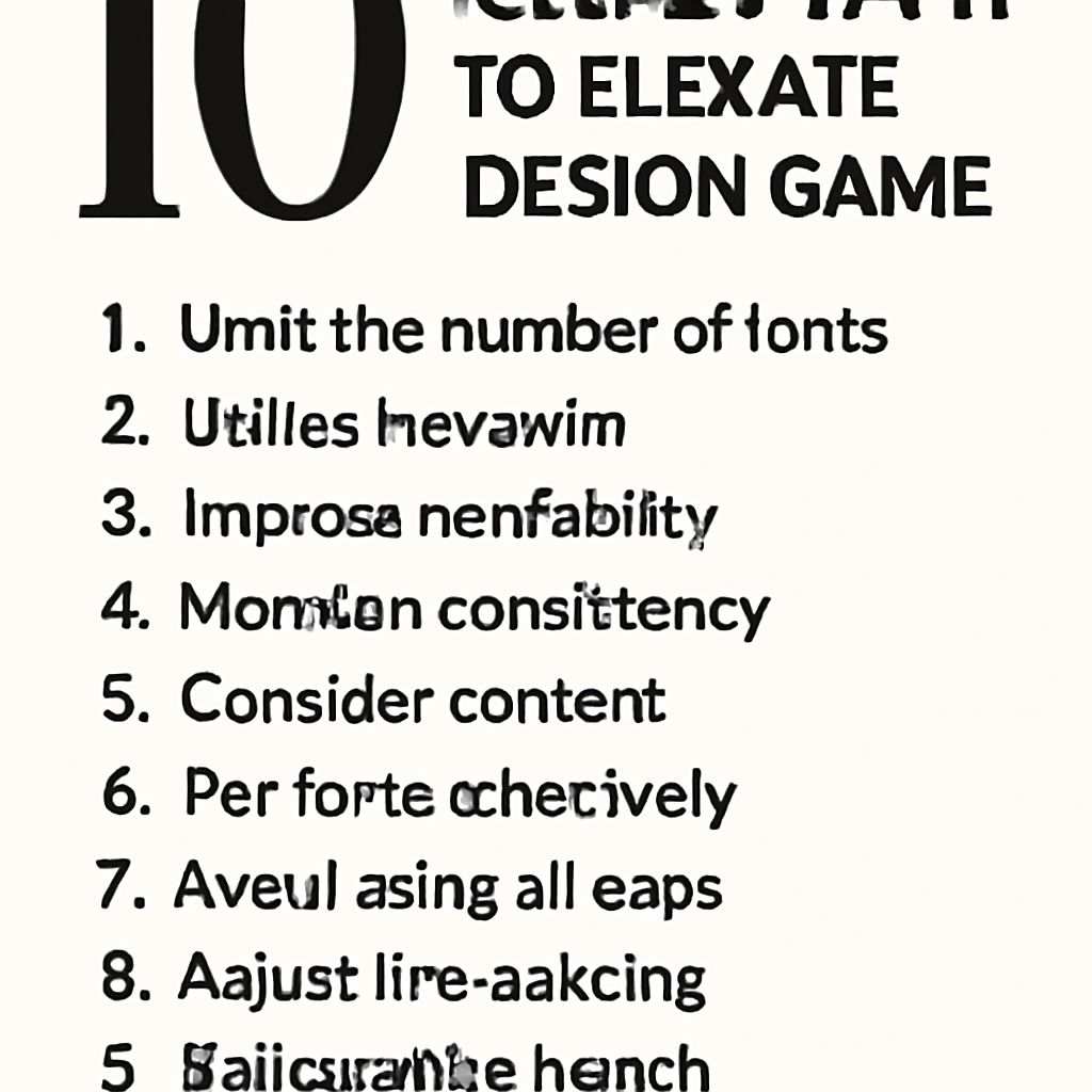 A list titled "10 Certainties to Elevate Design Game" with numbered tips, featuring misspelled words on a plain backgrou