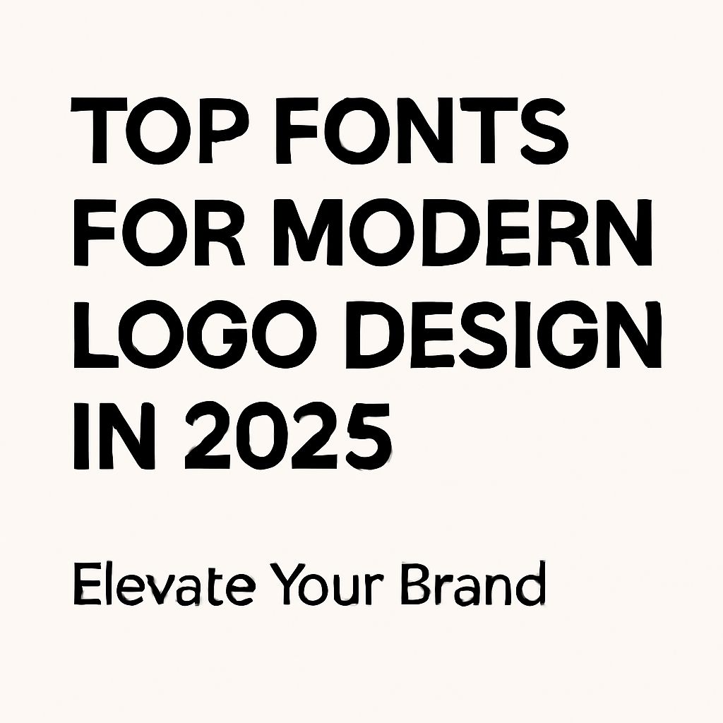 Bold black text on a light beige background lists top fonts for modern logo design in 2025, encouraging brand elevation.